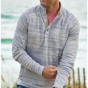 Johnnie-O Heathered Blue Fanning Henley Pullover XL